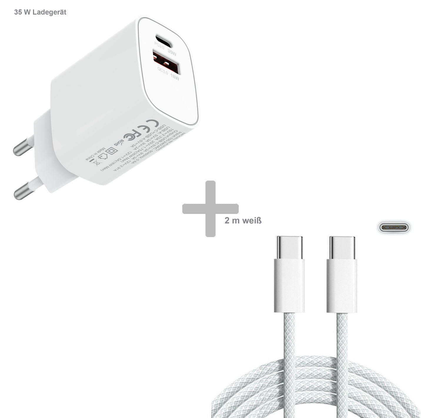 USB C auf USB C Ladekabel 60W 0,5m 1m 2m Ladegerät 35W für iPhone 15 16 Samsung