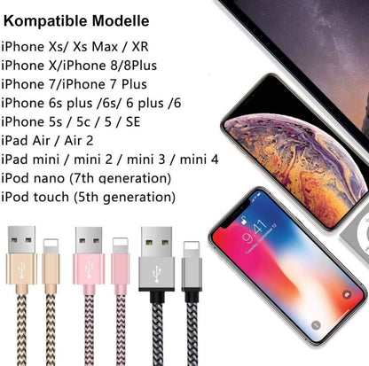 Schnellladekabel 2,4A iPhone 14 13 12 11 XR 8 SE 7 6 iPad 1,5m Datenkabel