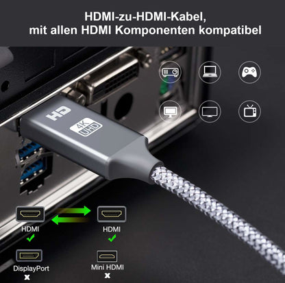 HDMI Kabel 4K UHD High-Speed HDMI 2.0 vergoldete Stecker Ethernet 0,9m 2m