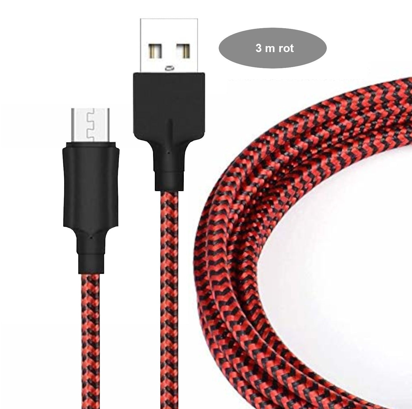 Micro USB Schnellladekabel Daten 1m 2m 3m Samsung Huawei Xiaomi Handy Tablet