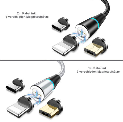 3in1 Magnet Schnellladekabel Samsung iPhone USb C Micro USB iPhone LED 1m 2m