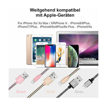 Schnellladekabel 2,4A iPhone 14 13 12 11 XR 8 SE 7 6 iPad 1,5m Datenkabel