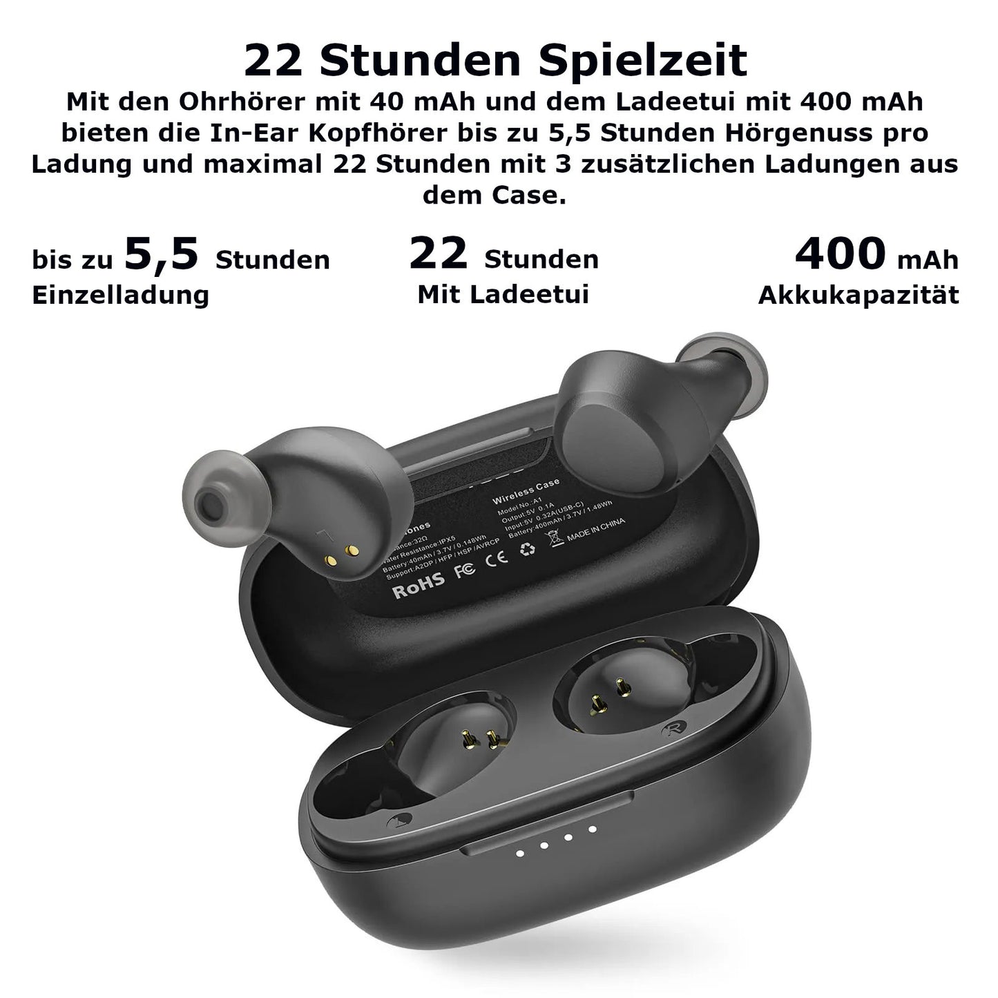 Bluetooth Kopfhörer In Ear Tozo A1 mini Headset kabellos Sport 5.3 22 Std IPX5