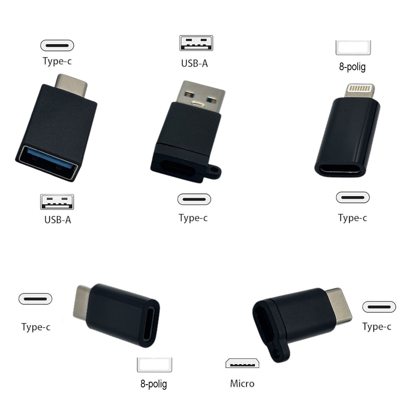 USB Adapter Konverter USB C USB A Micro USB für iPhone 15 Samsung Xiaomi Huawei