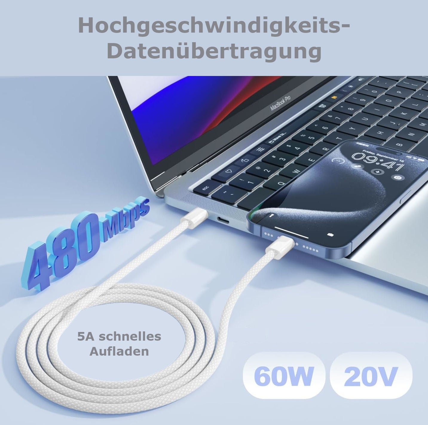 USB C auf USB C Ladekabel 60W 0,5m 1m 2m Ladegerät 35W für iPhone 15 16 Samsung