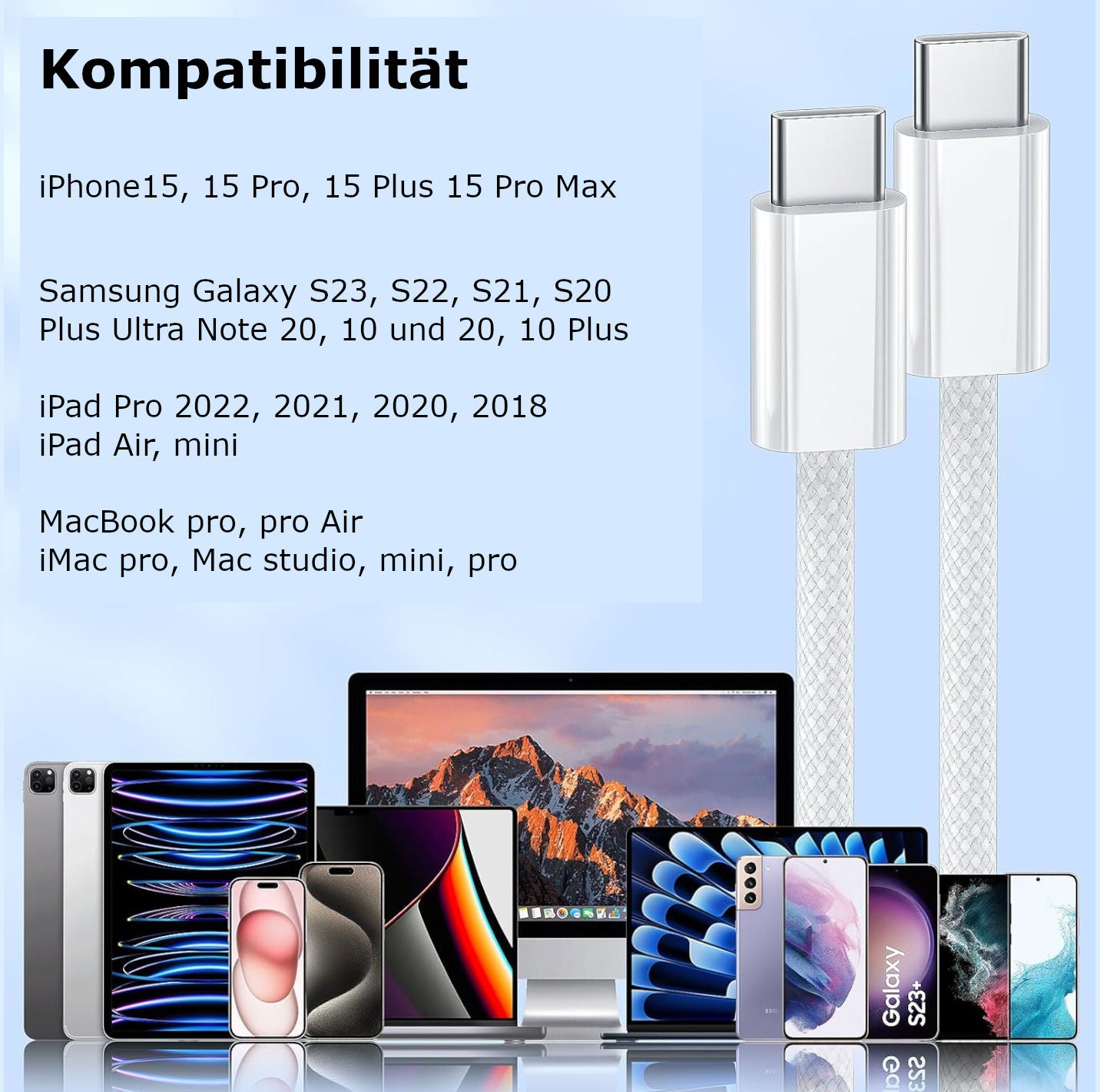 USB C auf USB C Ladekabel 60W 0,5m 1m 2m Ladegerät 35W für iPhone 15 16 Samsung
