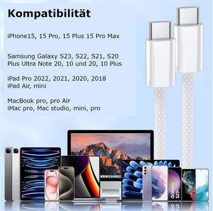 USB C auf USB C Ladekabel 60W 0,5m 1m 2m Ladegerät 35W für iPhone 15 16 Samsung