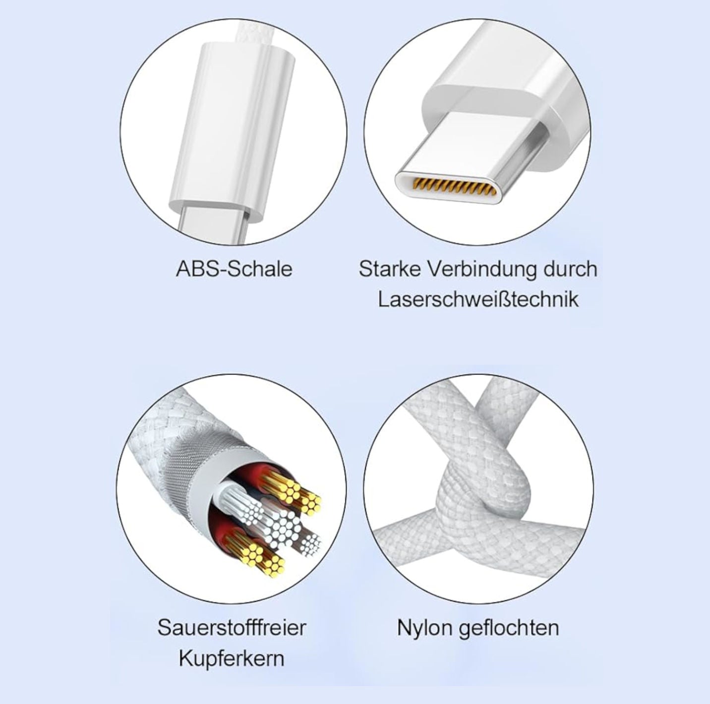 USB C auf USB C Ladekabel 60W 0,5m 1m 2m Ladegerät 35W für iPhone 15 16 Samsung
