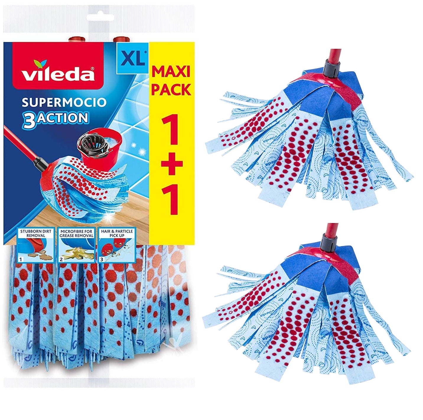 Vileda Ersatzmopp 2er Pack SuperMocio 3x Action Velour EasyWring & Clean