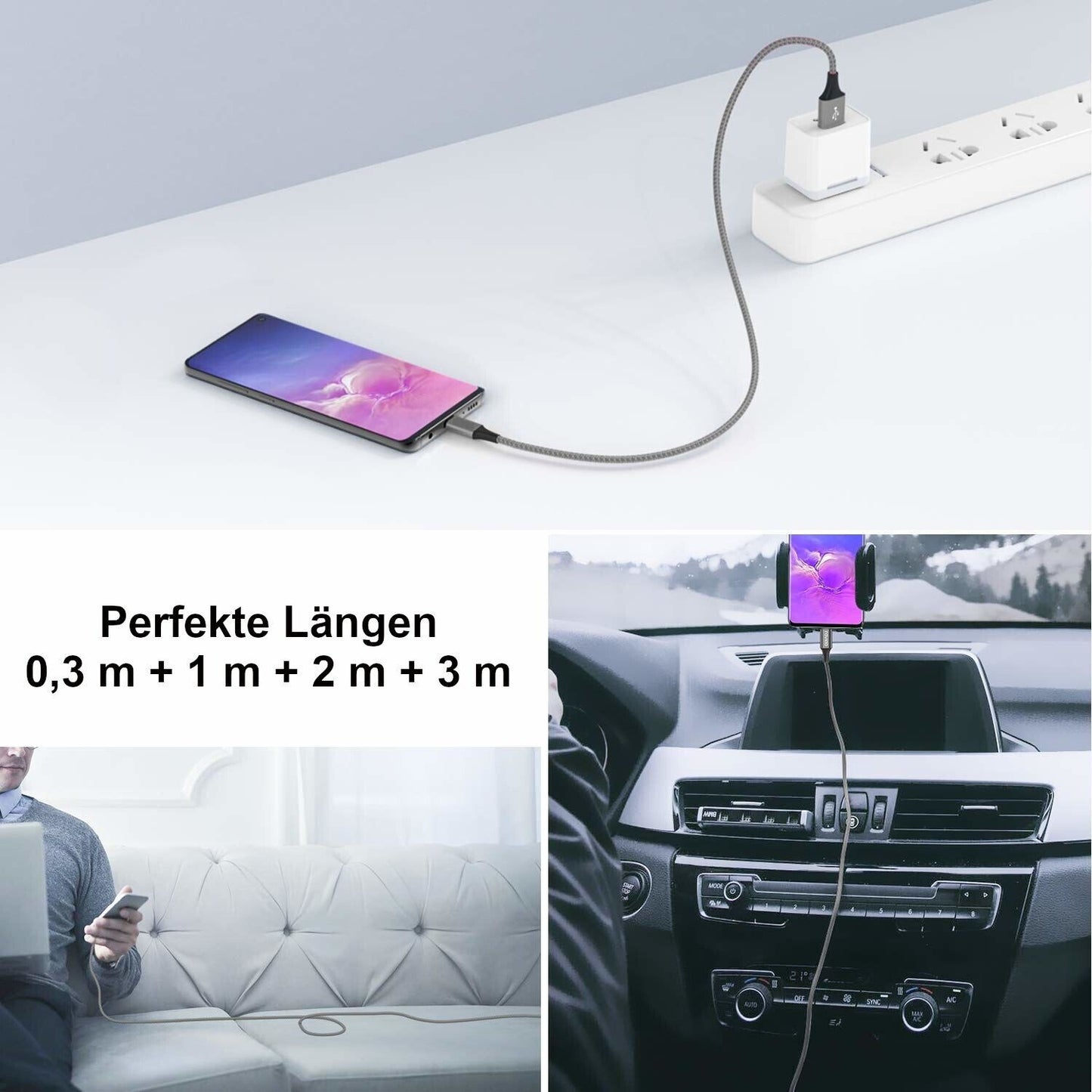 USB C Schnellladekabel 3A Datenkabel 0,3m 1m 2m 3m Samsung Huawei Xiaomi Handy