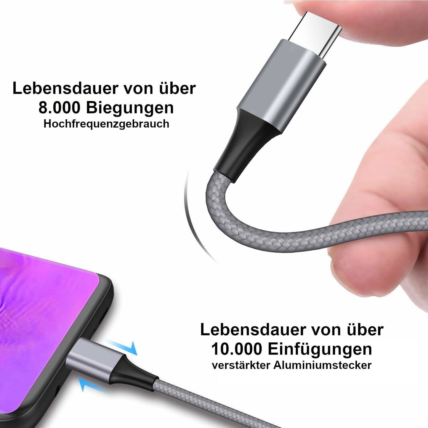 USB C Schnellladekabel 3A Datenkabel 0,3m 1m 2m 3m Samsung Huawei Xiaomi Handy